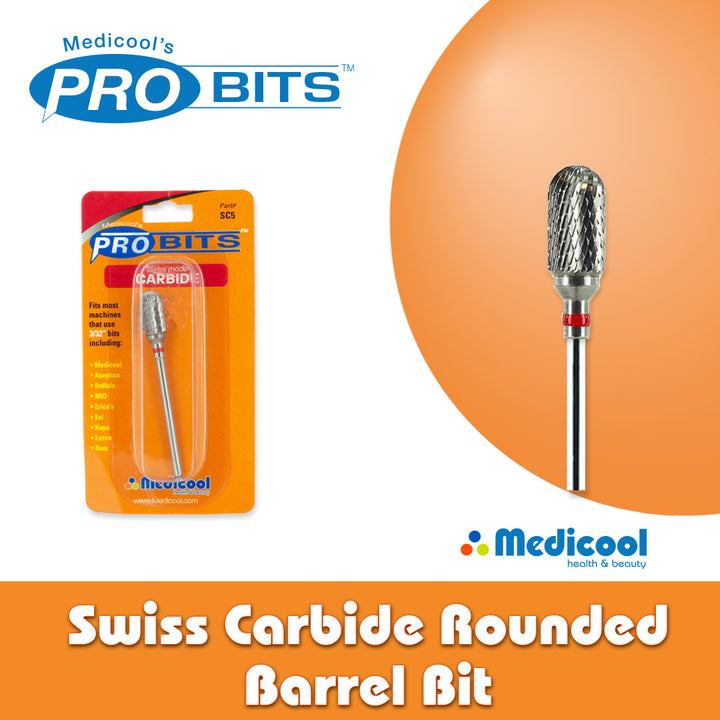 Swiss Carbide Rounded Barrel Bit for Nails - Medicool