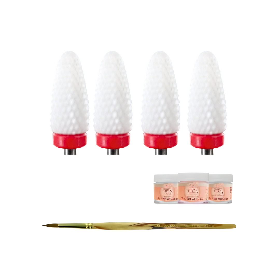 Ceramic Cone - 4 Pack + Kolinsky Brush + Acrylic Powder Bundle - Medicool