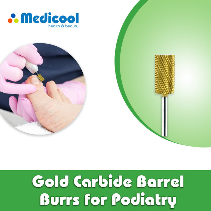 Gold Carbide Barrel Burrs for Podiatry - Medicool