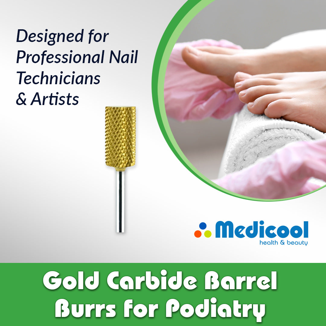 Gold Carbide Barrel Burrs for Podiatry - Medicool