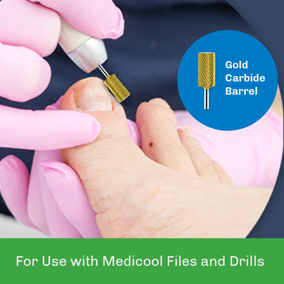 Gold Carbide Barrel Burrs for Podiatry
