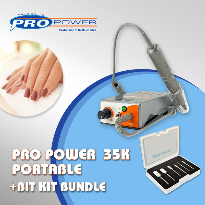 : Medicool Pro Power 35K Portable Cordless Nail Drill File Rechargeable Professional Electric Nail Drill Machine for Acrylic, Gel, Manicure & Pedicure + Bit Bundle