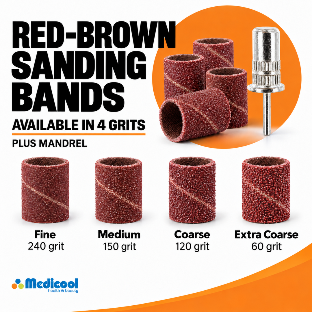 Red-Brown Sanding Bands and Mandrel Bundle-(Fine,MD,Coarse,XCoarse) - Medicool