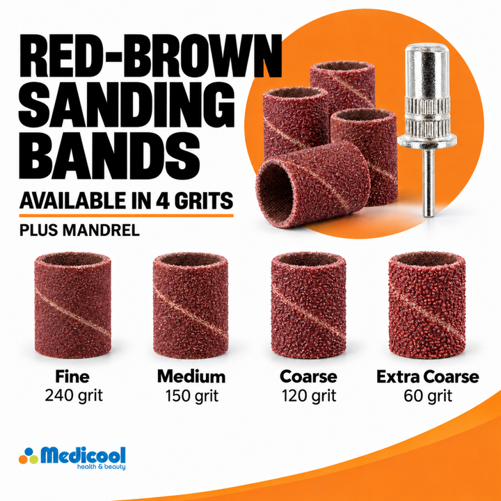 Red-Brown Sanding Bands and Mandrel Bundle-(Fine,MD,Coarse,XCoarse) - Medicool