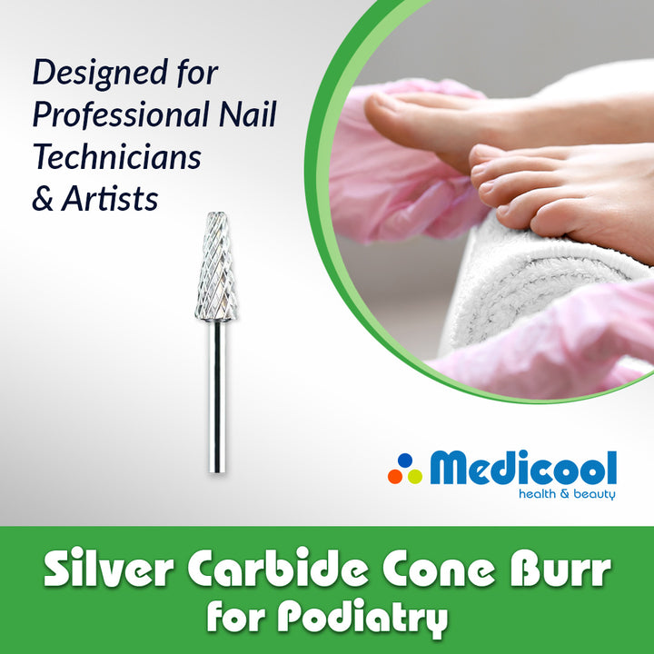 Silver Carbide Cone Burr for Podiatry - Medicool