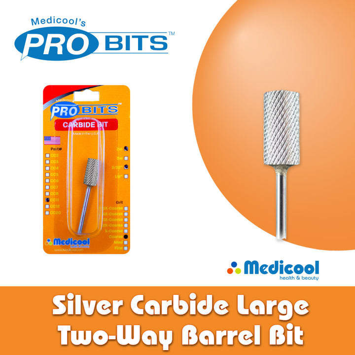 Silver Carbide Large Two-Way Barrel Bits for Nails - Medicool