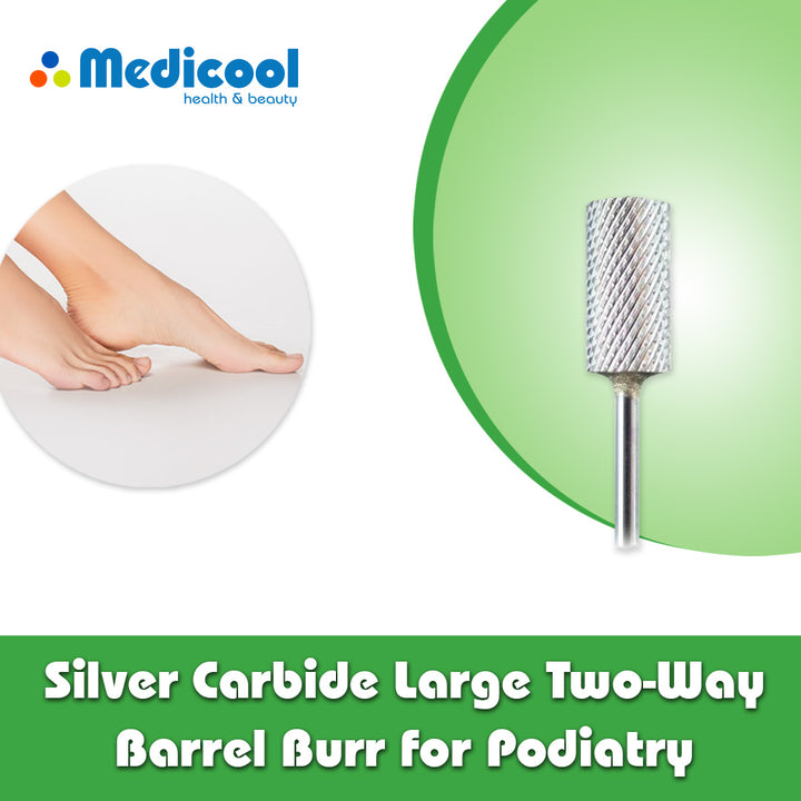 Silver Carbide Large Two-Way Barrel Burrs for Podiatry - Medicool