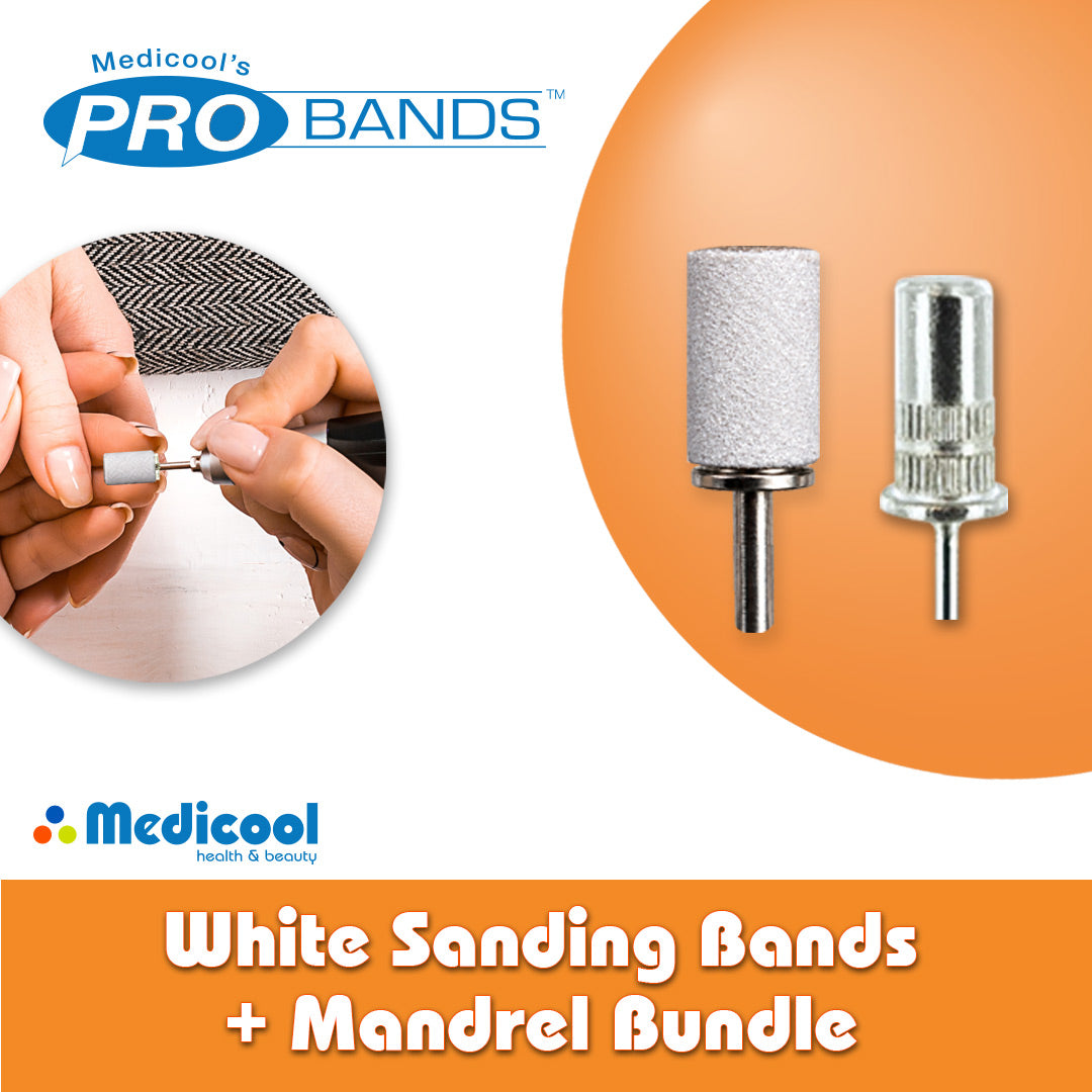 White Sanding Bands and Mandrel Bundle-(Fine,MD,Coarse,XCoarse)