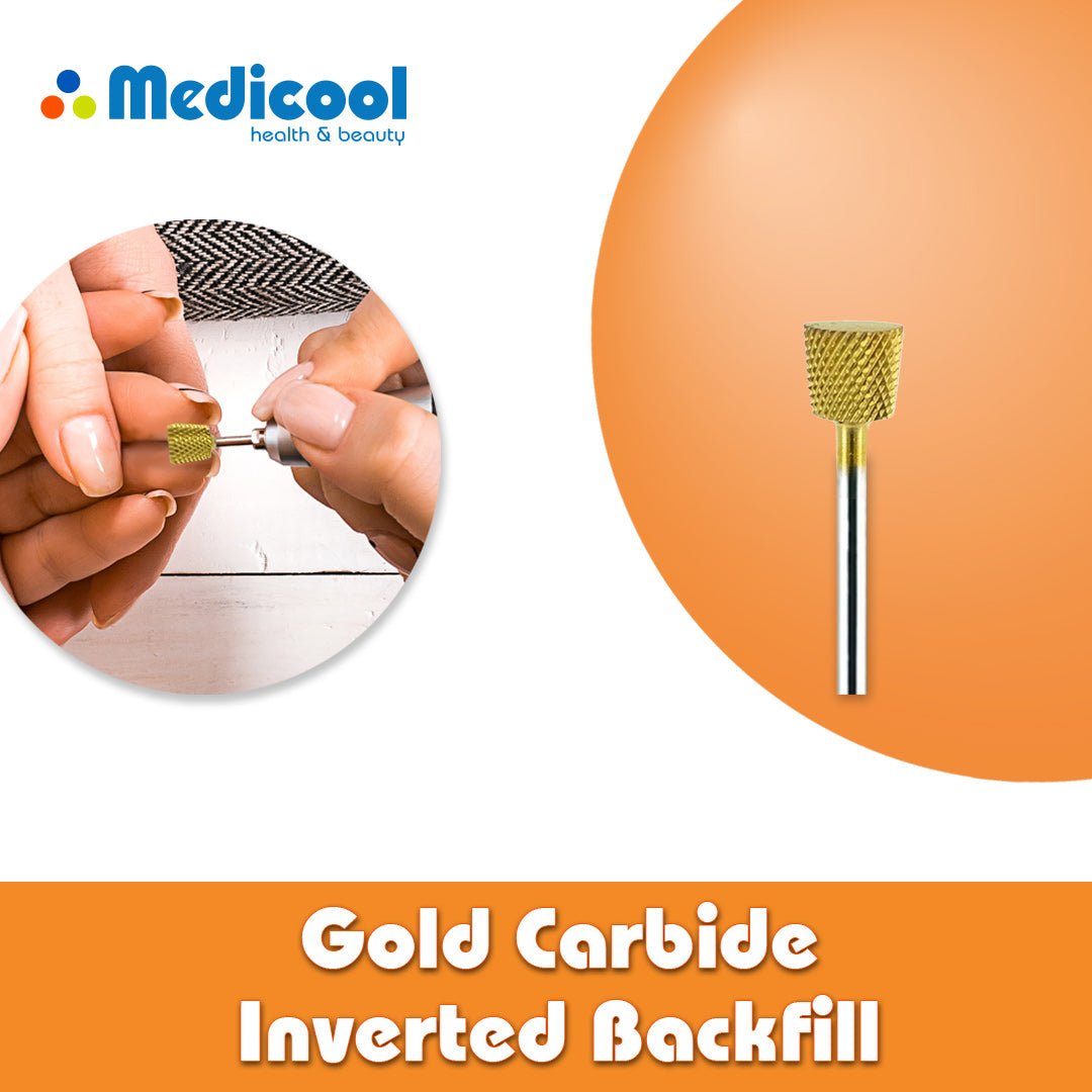 Gold Carbide Inverted Backfill Bits - CC8 - for Nails - Medicool
