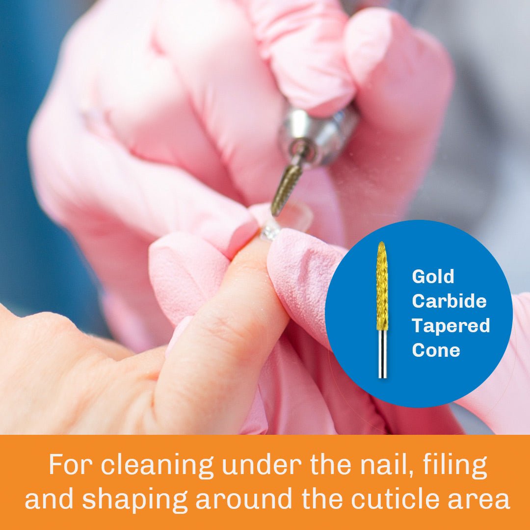 Gold Carbide Tapered Cone Bit - CC4 - for Nails - Medicool