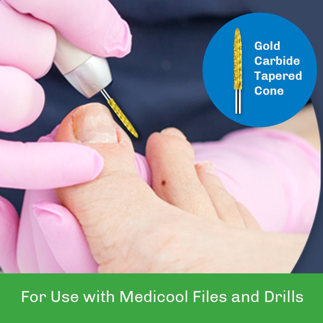 Gold Carbide Tapered Cone Burr - CC4 - P - for Podiatry - Medicool