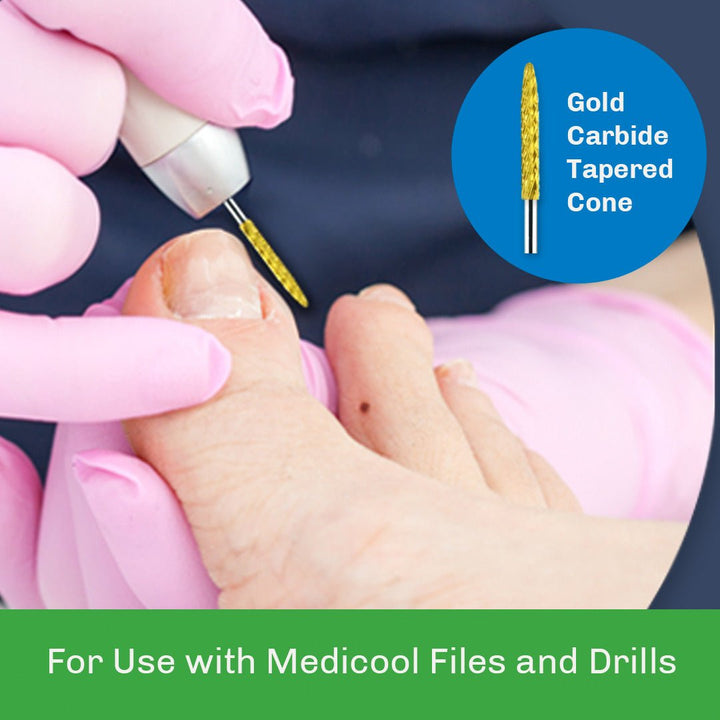 Gold Carbide Tapered Cone Burr - CC4 - P - for Podiatry - Medicool