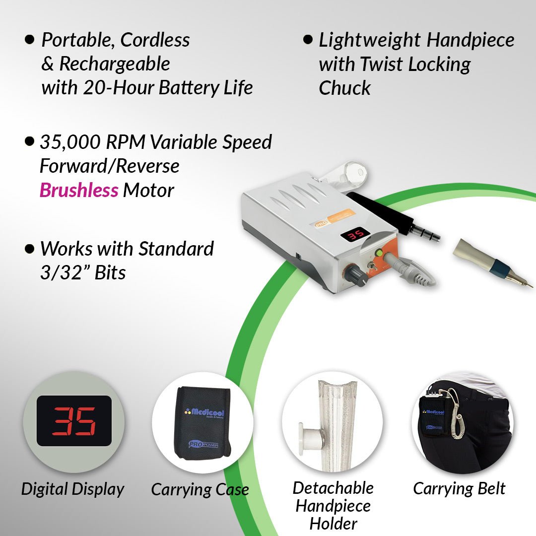 Pro Power® 35K Portable Plus Debriding Drill + Standard Burr Kit - Medicool