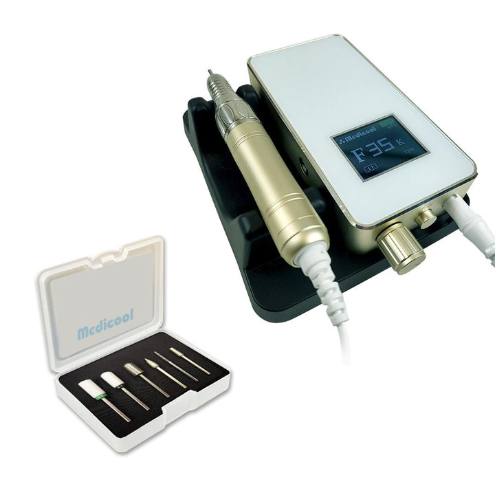 Pro Power Elite Professional Nail Drill - Portable or Desktop + Bit Bundle - Medicool
