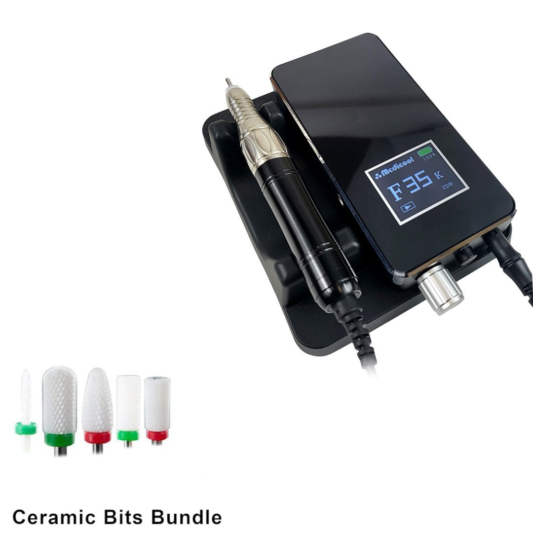Pro Power Elite Professional Nail Drill - Portable or Desktop + Bit Bundle - Medicool