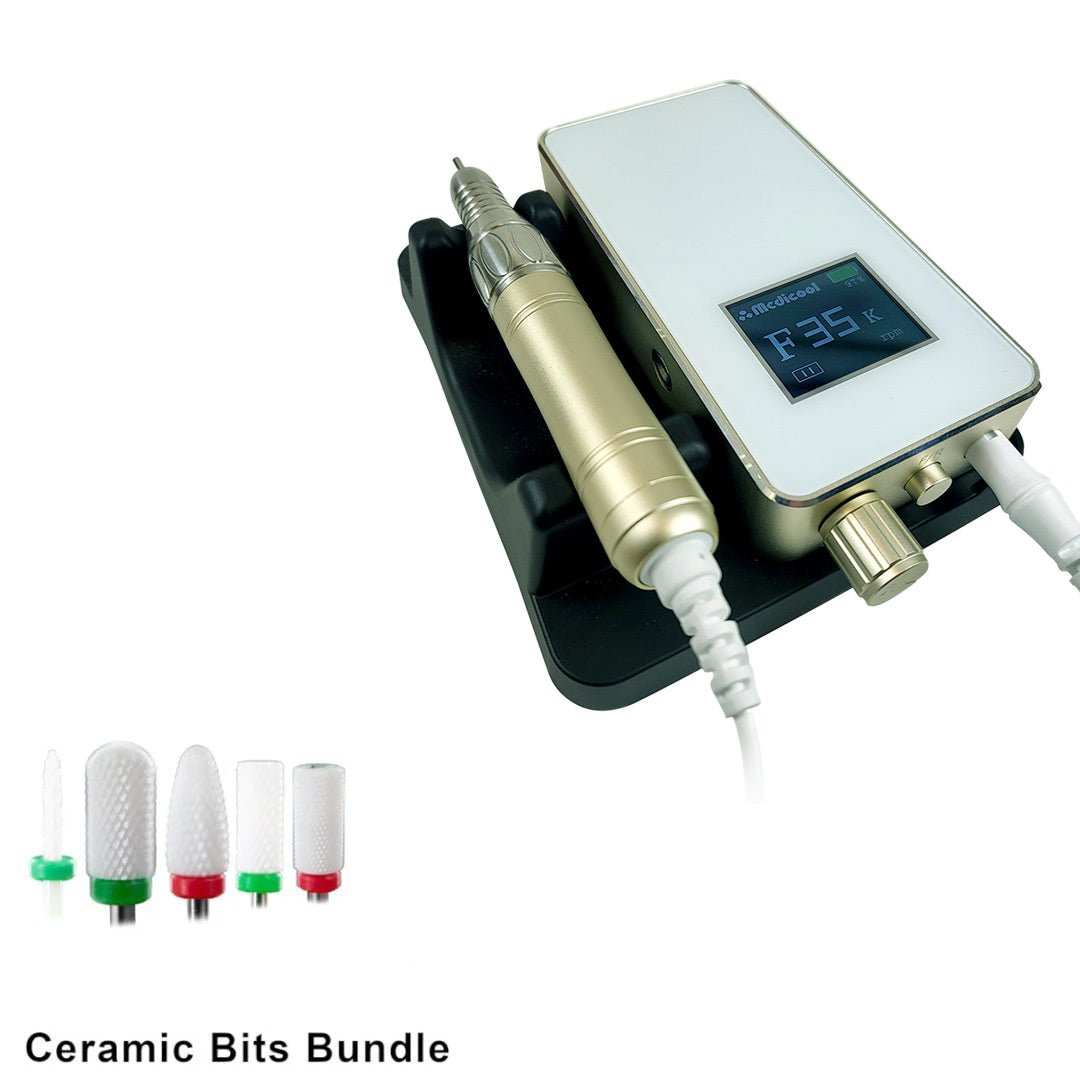 Pro Power Elite Professional Nail Drill - Portable or Desktop + Bit Bundle - Medicool