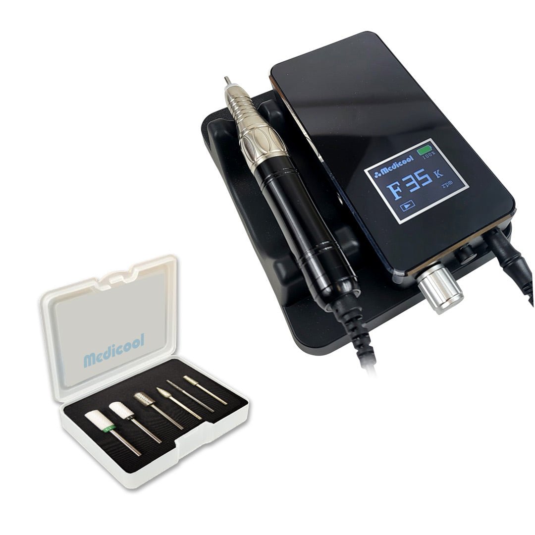 Pro Power Elite Professional Nail Drill - Portable or Desktop + Bit Bundle - Medicool