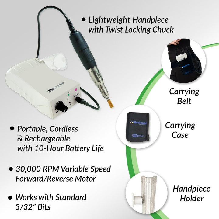 Pro Power® Flex Debriding Drill for Podiatry + Standard Burr Kit - Medicool