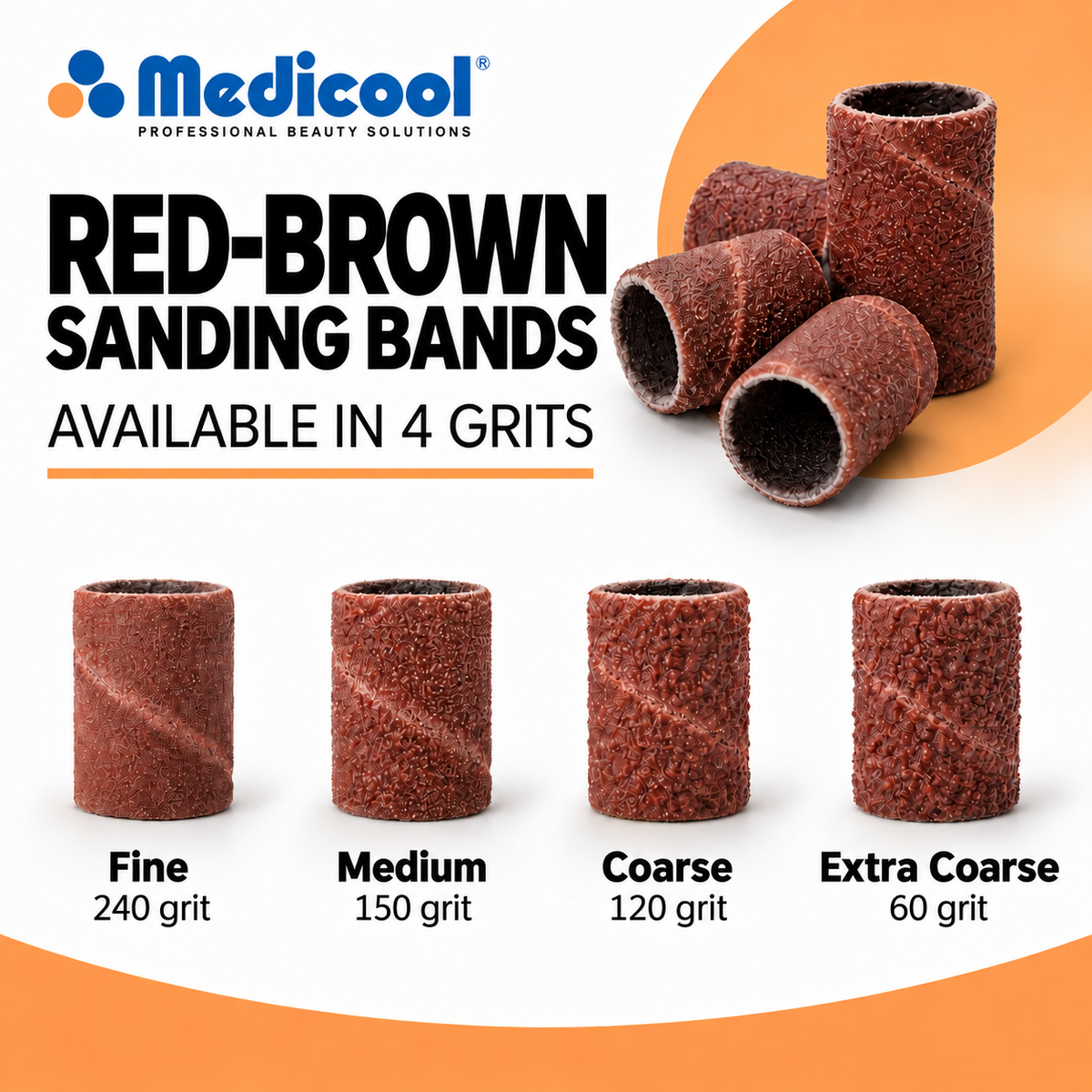 Medicool red-brown nail drill sanding bands