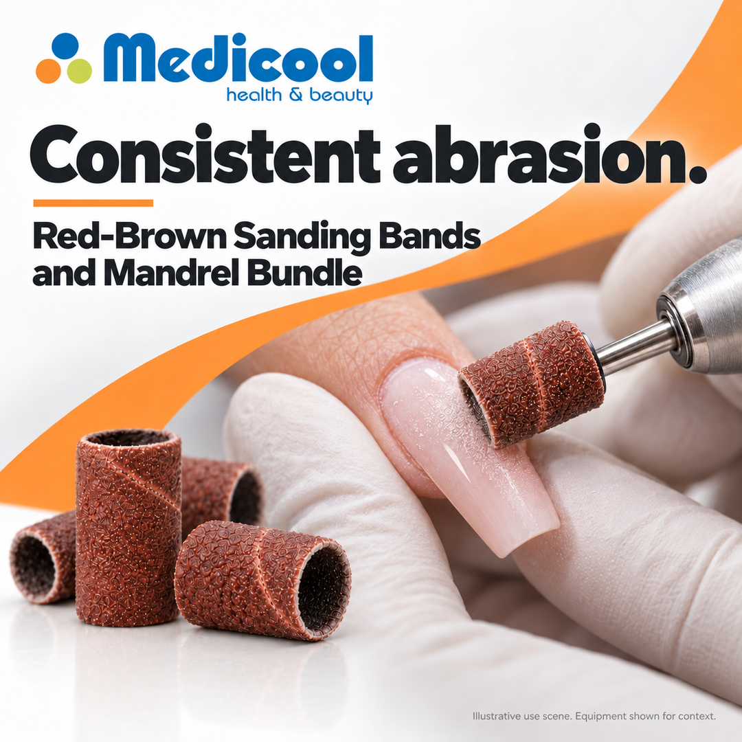 Red-Brown Sanding Bands and Mandrel Bundle-(Fine,MD,Coarse,XCoarse) - Medicool - 2