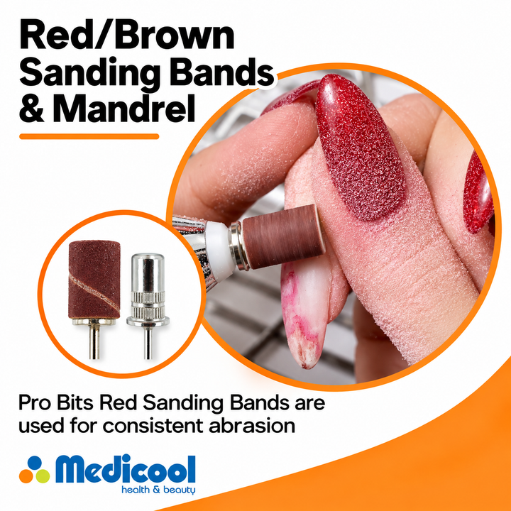 Red-Brown Sanding Bands and Mandrel Bundle-(Fine,MD,Coarse,XCoarse)