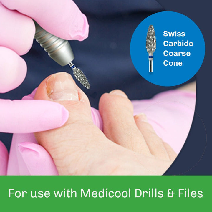 Swiss Carbide Coarse Cone Burr for Podiatry - Medicool