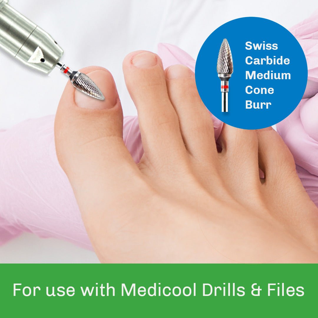 Swiss Carbide Medium Cone Burr for Podiatry - Medicool