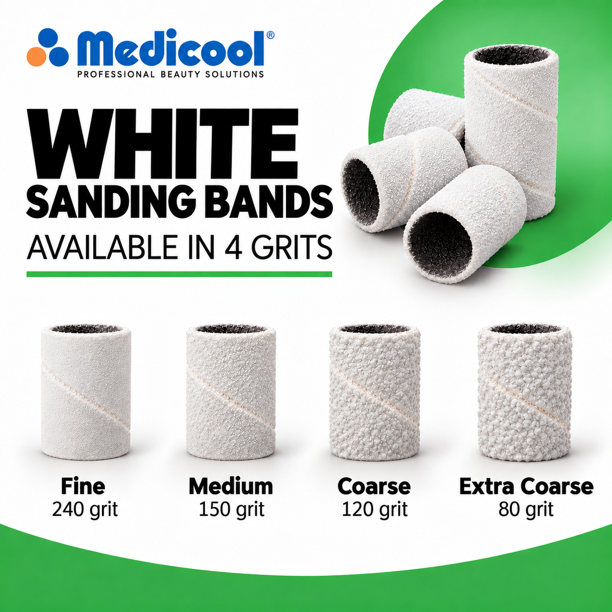 Medicool white zebra sanding bands for podiatry