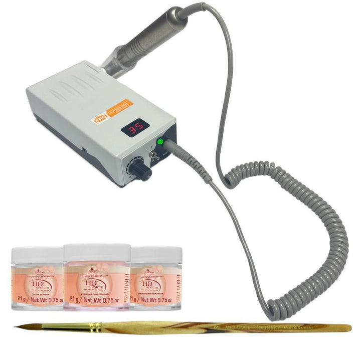 Medicool Pro Power® 35K Portable for Nails + Kolinsky Brush + Acrylic Powder - Medicool