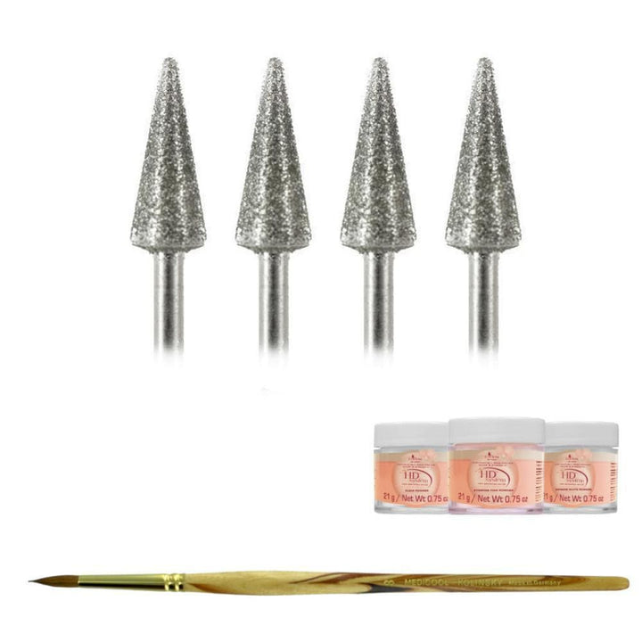 Diamond Cone Bit -B52- 4 Pack + Kolinsky Brush + Acrylic Powder
