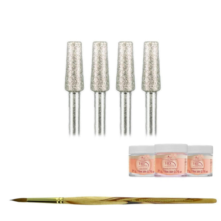 Diamond Prepper Bit - 4 Pack for Nails + Kolinsky Brush + Acrylic Powder