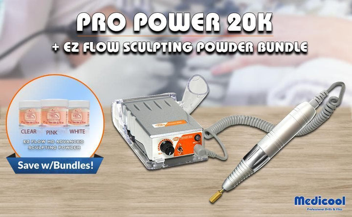 Medicool Pro Power 20K Electric File + EZ Flow Acrylic Powder Bundle