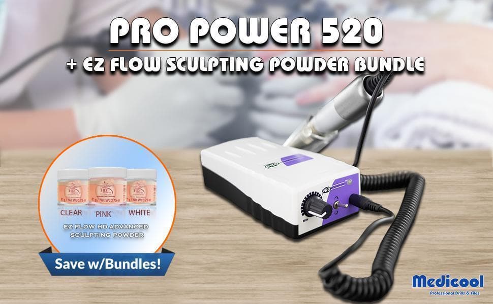 Pro Power 520 Electric File + EZ Flow Acrylic Powder Bundle - Medicool